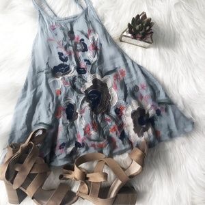 Embroidered High Neck Tank
